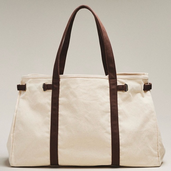 New Anthropologie Oversized Canvas Slouchy Tote in Chocolate - Picture 2 of 10